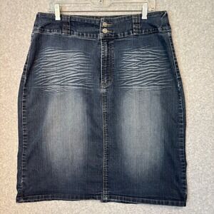 London Blue Vigoss Jeans Women's 1XL Denim‎ Skirt Pencil Style Dark Wash Stretch